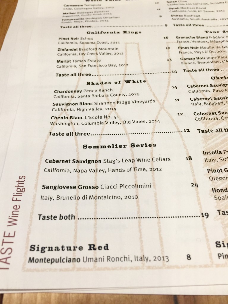 Vino Volo Sommelier Series Menu